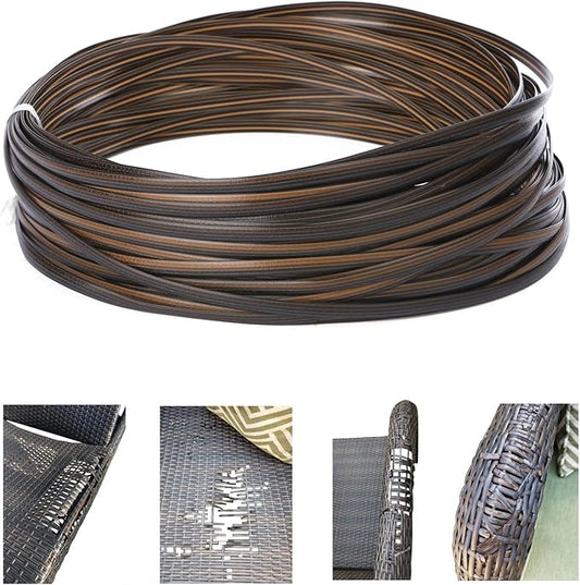 480 Ft Wicker Repair Kit, Plastic Wicker Repair Supplies, Gradient Dark Brown with Visible Mixed Color Stripes, Synthetic Rattan Replacement Material for Patio Furniture Repair