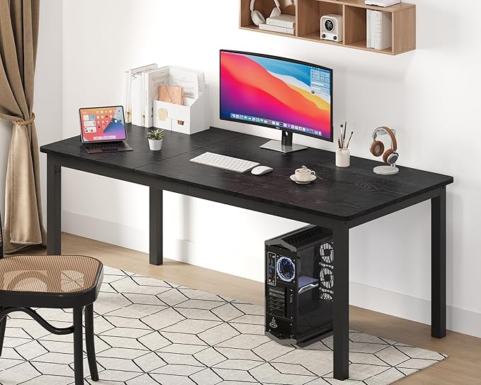 Garvee 70.9 in Dining Table for 6, Farmhouse Wooden Kitchen Tables for Family, Rectangular Industrial Style Dining Room Table with Sturdy Metal Frame, Long Desk for Restaurant, Kitchen, Office,Black