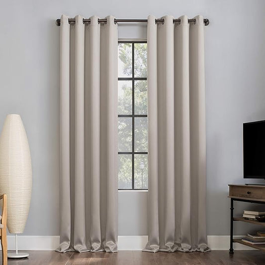 Sun Zero Nordic 2-pack Theater Grade Extreme 100% Blackout Grommet Curtain Panel Pair, 52" x 96", Stone