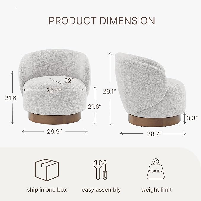 Swivel Accent Chair Round Barrel Armchair Upholstered Performance Fabric for Living Room Bedroom Waitingroom,1 Box,Light Grey