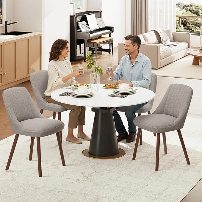 Upholstered Dining Chairs Set of 4, Modern Fabric Kitchen Chairs with Back, Wood Legs for Kitchen Dining Room Restaurant, Taupe