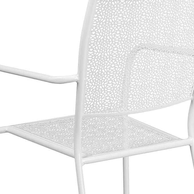 Flash Furniture Oia Commercial Grade 5 Pack White Indoor-Outdoor Steel Patio Arm Chair with Square Back