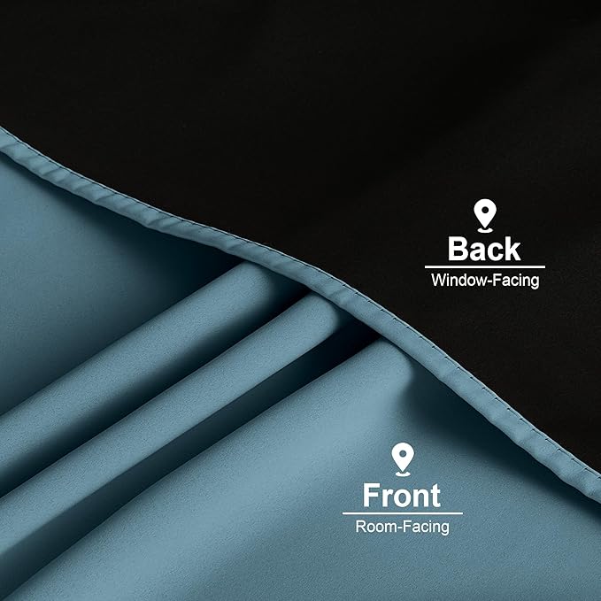 NICETOWN Smoky Blue 100% Blackout Curtains 84 inches Long - 2 Panels, 52 inches Wide Each Panel, Thermal Insulated, Energy Efficient Rod Pocket Window Drapes for Bedroom, Nursery, Living Room