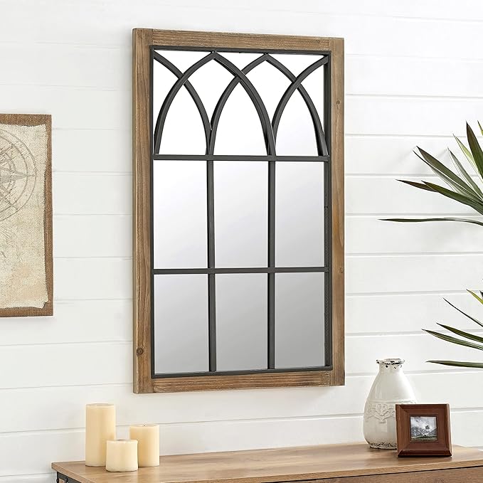 FirsTime & Co. Grandview Arched Window Wall Mount Mirror, 37.5"H x 24"W, Weathered Brown