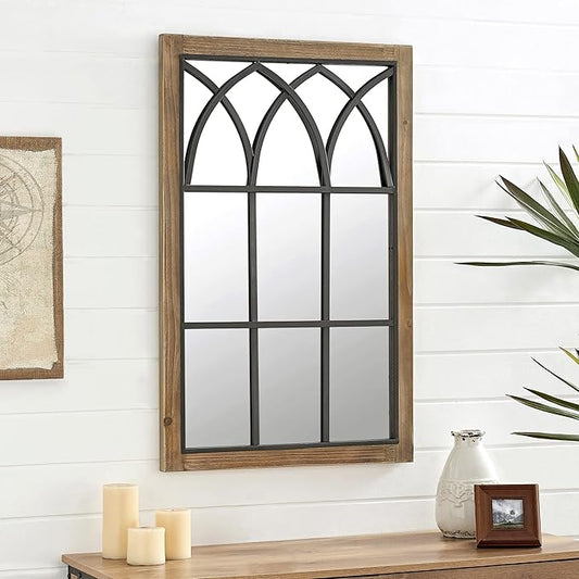 FirsTime & Co. Grandview Arched Window Wall Mount Mirror, 37.5"H x 24"W, Weathered Brown