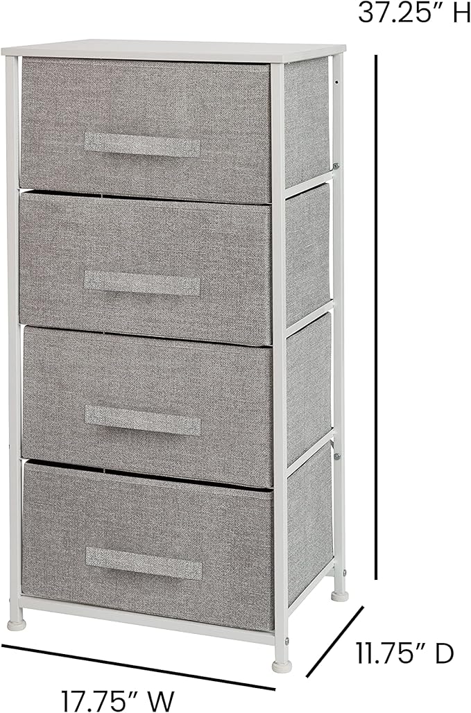 Flash Furniture Harris 4-Drawer Storage Chest of Drawers, Modern Bedroom Dresser with 4 Easy Pull Fabric Drawers and Engineered Wood Top, Light Gray