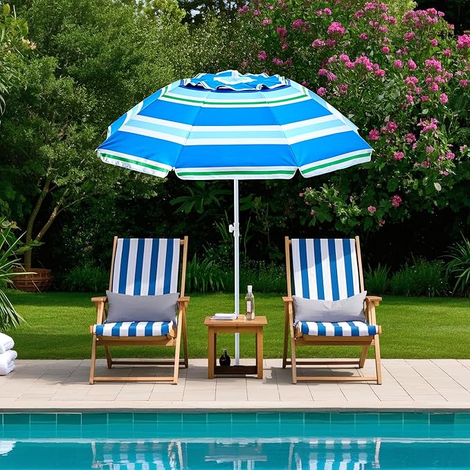 beach umbrella with sand anchor,UPF 50+protection,8 ribs, beach umbrellas for sand portable,with button tilt - multifunctional outdoor sunshade for gardens,courtyards,and beaches.