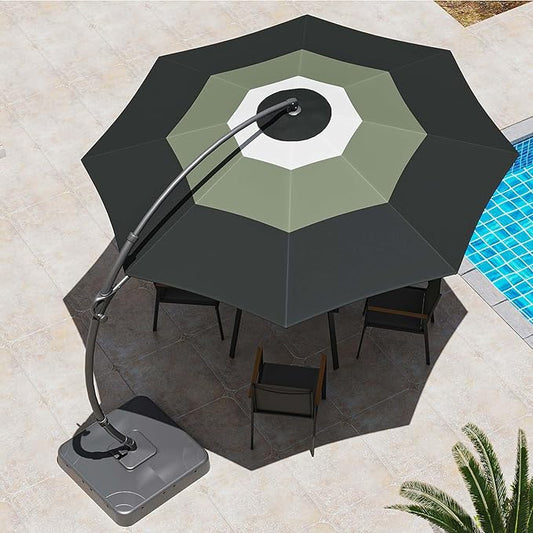 LAUSAINT HOME Outdoor Patio Umbrella with Base included, Deluxe Curvy Cantilever Umbrella Heavy Duty Offset Hanging Umbrella