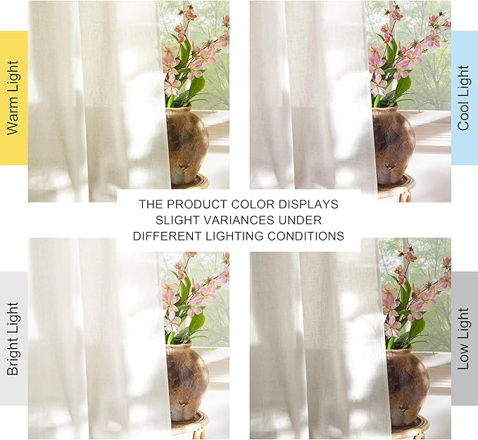 NICETOWN Natural Linen Curtains 96 inch Length 2 Panels, Rod Pocket & Back Tab Linen Blend Semi Sheer Privacy with Light Filtering Drapes for Bedroom/Living Room, W52 x L96
