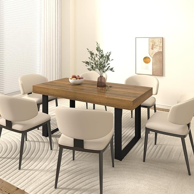 Ball & Cast Expandable Dining Table for 6-10,63-78.7" Transformer Kitchen Table W/Tapered U-Shaped Legs,Farmhouse Rectangular Extendable Dining Room Table for Small Space,Black+Brown