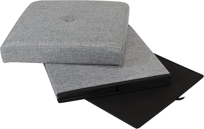 Simplify Faux Linen Folding Storage Ottoman | Single | Collapsible | Tufted Padded Seating | Foot Rest | Toy Box | Bench | Grey