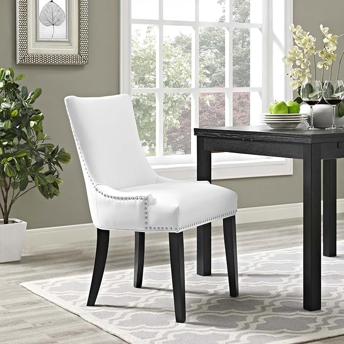Modway MO- Marquis Modern Faux Leather Upholstered with Nailhead Trim, Dining Chair, White