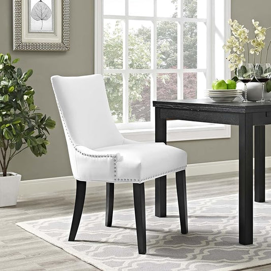 Modway MO- Marquis Modern Faux Leather Upholstered with Nailhead Trim, Dining Chair, White