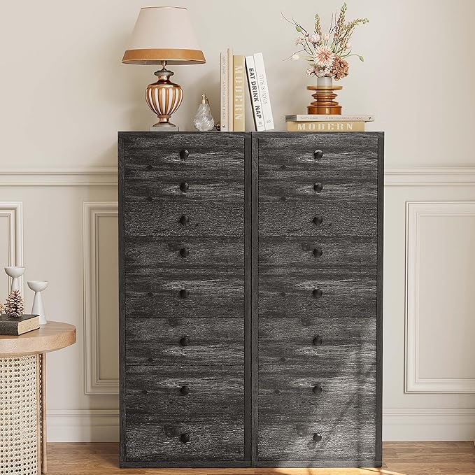 LIKIMIO Tall Dresser, Small Dressers with 8 Storage Drawers, Chest of Drawers for Organizing, Tall Narrow Dresser for Bedroom, Charcoal Grey