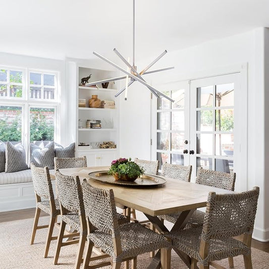 Y'INSP Modern Sputnik Chandeliers 45W LED Brushed Nickel Sputnik Light Fixture Linear Chandelier Light 5 Lights Pendant Light for Dining Room Foyer Kitchen Island Bedroom Living Room