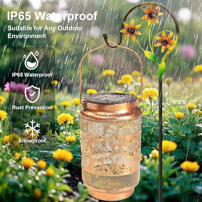 Sunflower Solar Lanterns Outdoor Waterproof with Shepherd Hook, Sunflower Birthday Gifts for Women Mom Grandma, Metal Solar Hanging Lights Garden Decor for Outside Yard Patio Pathway