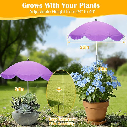 6Pack Plant Umbrellas for Outdoor Plants - 26" Large Garden Sun Shade for Plants with Adjustable Angle & Height (Max 43") - Plant Shades for Outdoor Plants, Flowers & Garden Beds - Plant Umbrella Shade for Potted Plants