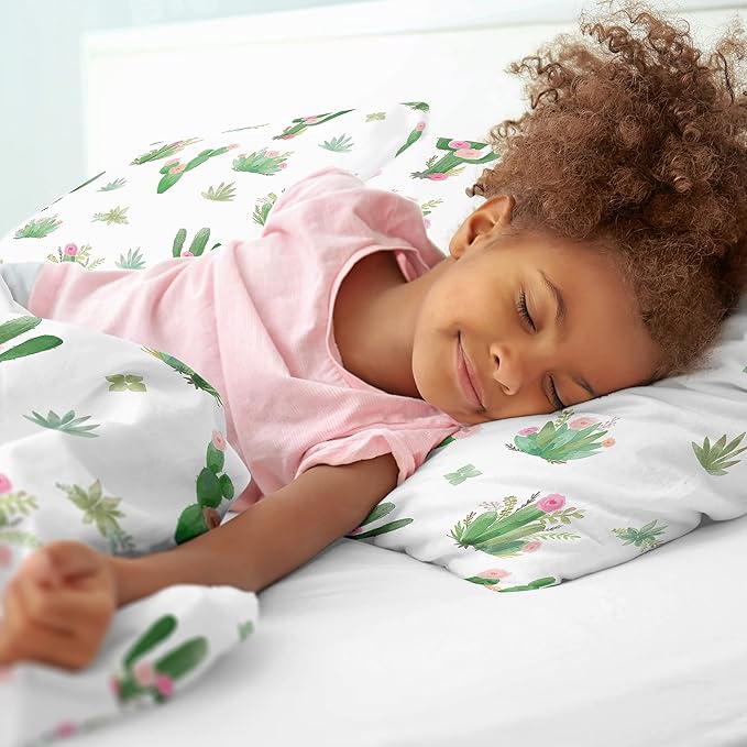 Sweet Jojo Designs Pink and Green Boho Watercolor Cactus Floral Girl Full/Queen Kid Childrens Bedding Comforter Set - 3 Pieces