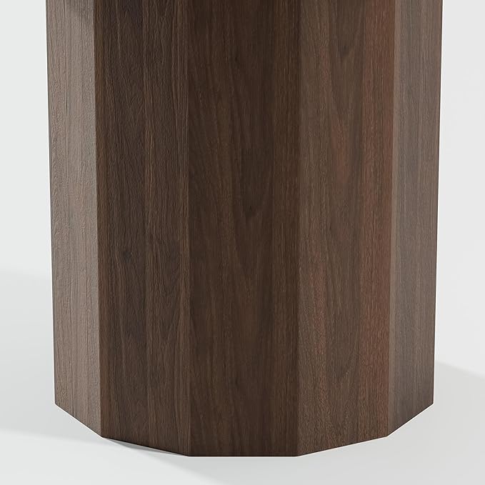 Casaphoria 46" Round Dining Table, Modern Wood Kitchen Table with Cylinder Polygonal Base for Living Room & Dining Room, Easy Assembly Farmhouse Furniture for 4-6, Walnut