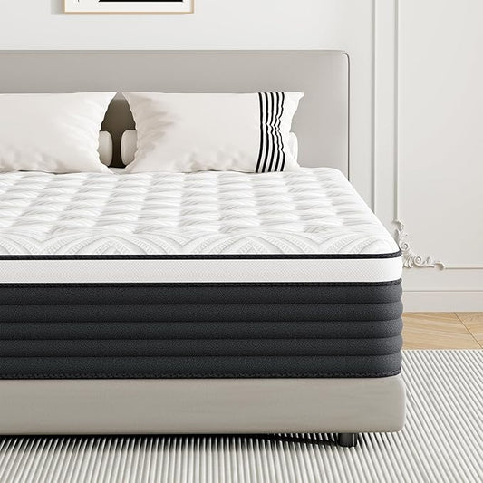COOLMI Full Size Mattress, 12 Inch Hybrid Memory Foam Mattress in a Box, Pressure Relief for Back Support, Medium Firm, Individually Pocket Springs, 100-Night Trial & CertiPUR-US Certified, Grey Full