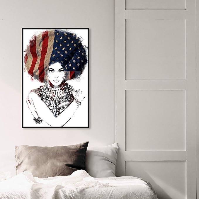 The Oliver Gal Artist Co. People Framed Wall Art Canvas Prints 'New American Woman' Portraits Home Décor, 20" x 30", White, Black