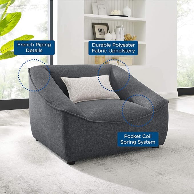 Modway Comprise Fabric Upholstered Sectional, Armchair, Charcoal
