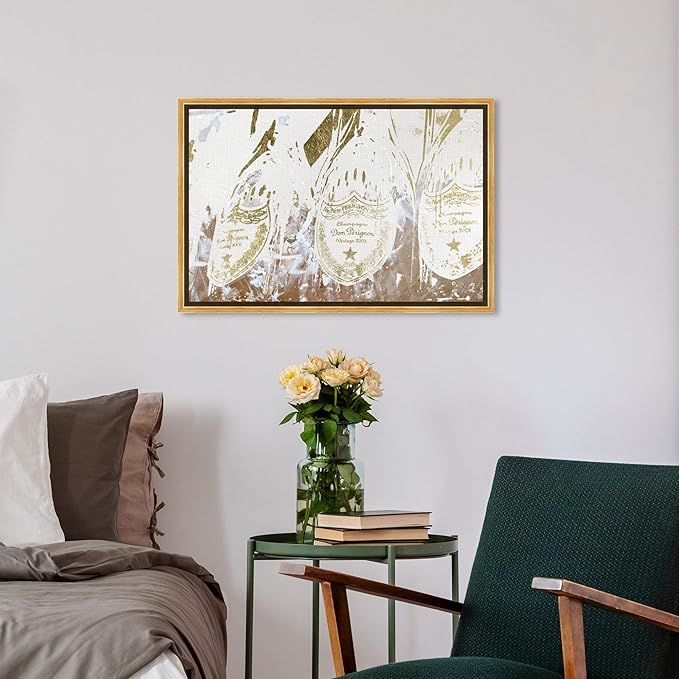 The Oliver Gal Artist Co. Drinks and Spirits Framed Wall Art Canvas Prints 'Champagne Showers' Champagne
