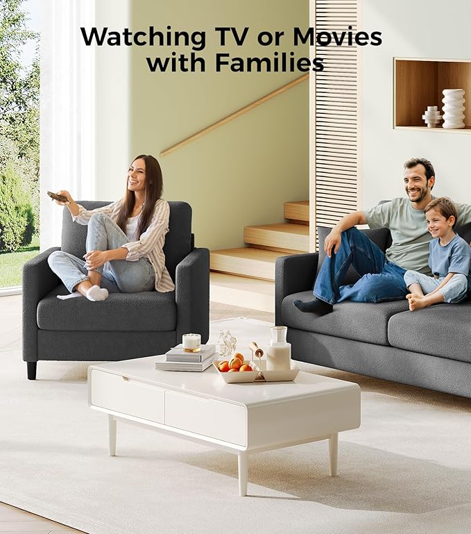 Welzona Sofa Accent Chair, 33" Reading Chair for Bedroom, Tool-Free Setup Living Room Accent Chairs, Comfy Arm Chairs Living Room, All-Wood Reading Nook, Grey