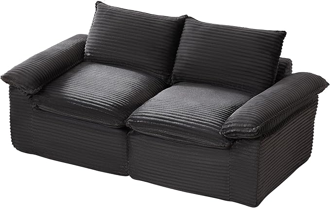 80-Inch Boneless Love Seat Couches in a Box, Modern 2 Seat Floor Modular Foam Cloud Sofa Corduroy Loveseat Couch W/Pillow-top Armrests for Home Apartments Bedroom