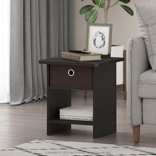Furinno Dario End Table / Side Table / Night Stand / Bedside Table with Bin Drawer, 2-Pack, Espresso/Brown