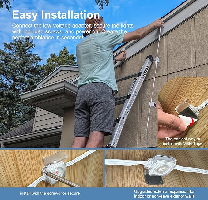 Aogled Permanent Outdoor Lights for House,100ft RGB+IC Smart Eave Lights with 60 LEDs,IP67 Waterproof,Remote/APP Control,DIY Scene Modes&Music Sync Lighting for Outdoor Christmas Decorations