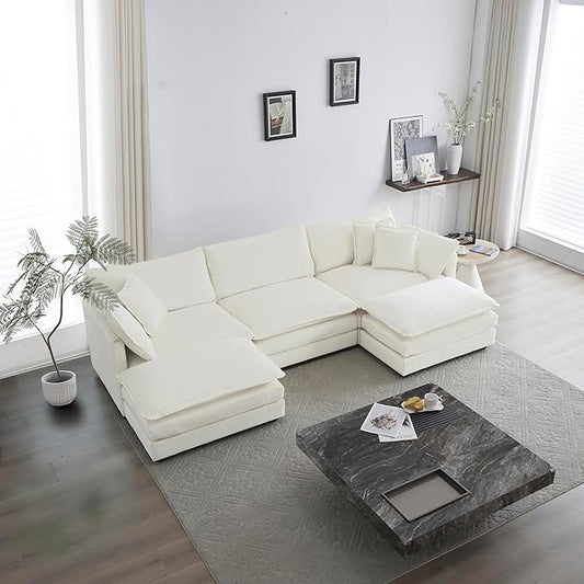 Luxury Modular Sectional Sofa with Ottoman, 111.5" Overstuffed U-Shaped Cloud Sofa, Premium Chenille Fabric Deep Seat Couch, Extra Wide Sectional for Living Room, Apartment & Office | Layer Cushions