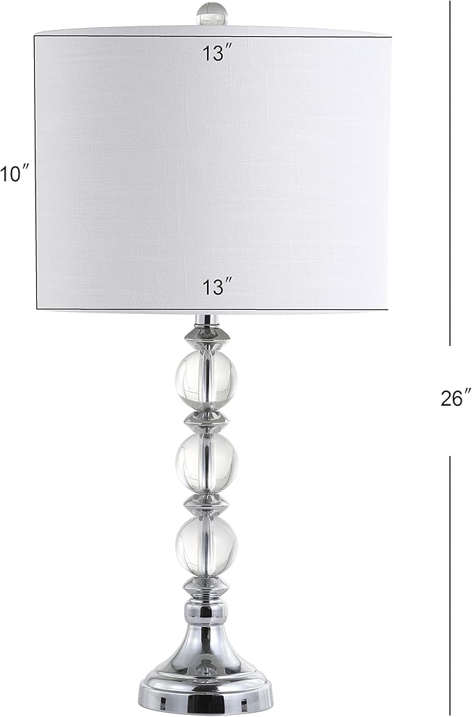 JONATHAN Y 26" Clear/Chrome Crystal LED Table Lamp Set of 2, Transitional Faceted Glass and Metal Nightstand Lamps with White Linen Drum Shade, LED Bulbs Included JYL5041A-SET2