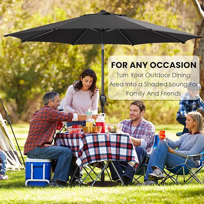 Sun-Ray 9' Round Patio Umbrella with Push-Button Tilt and Hand Crank Lift System, Market Umbrella for Porch, Deck, and Patio