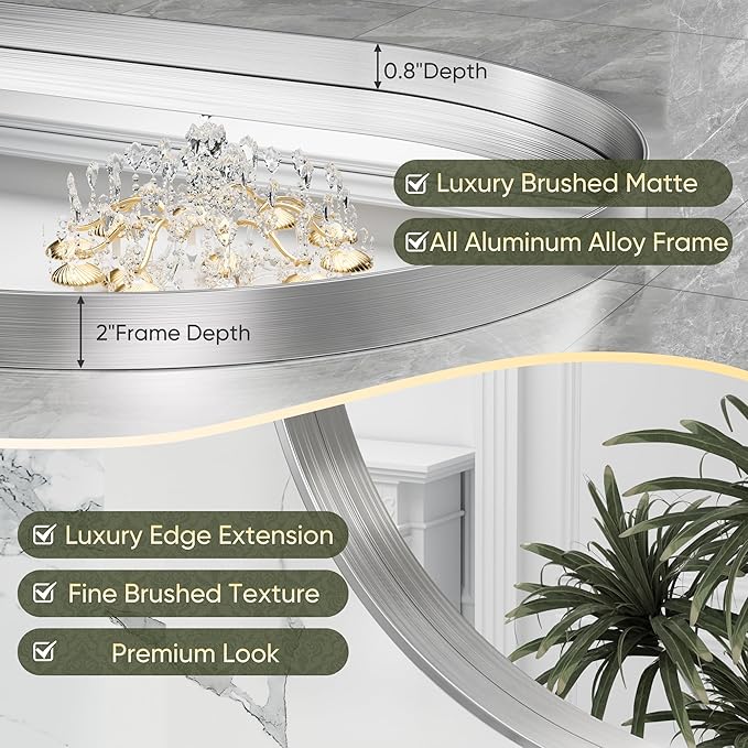 Suidia 24" x 36" Bathroom Mirror, Bathroom Vanity Mirror Metal Framed, Wall-Mounted Mirrors for Bedroom, Living Room, Entryway, Hallway, Silver, Oval Style