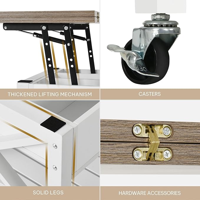 YITAHOME Lift Top Coffee Table with Wheels, Farmhouse Square Coffee Tables for Living Room, 2 Tier Small Coffee Table with Storage Compartment Rustic Wood Cocktail Table Dining Table, Grey Wash