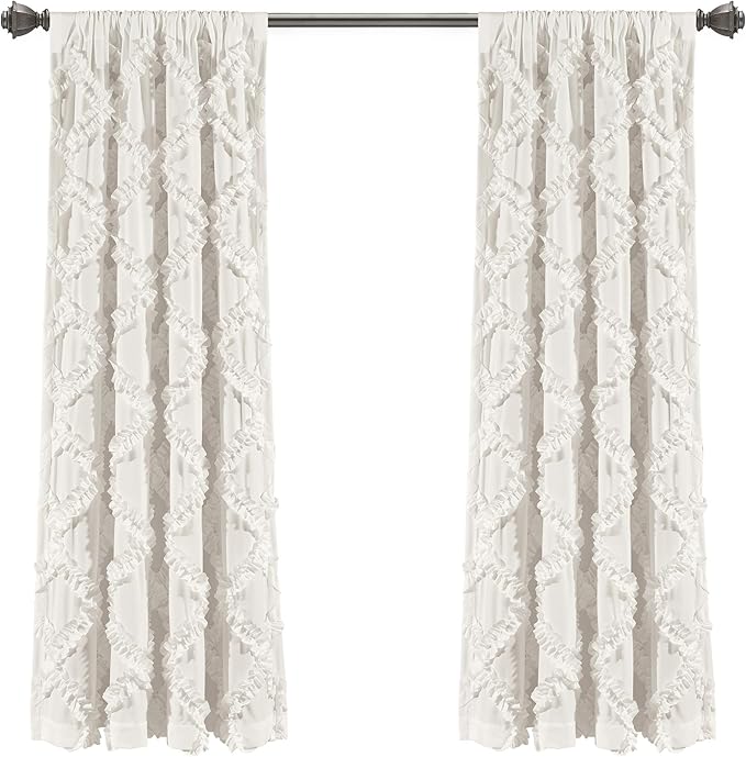 Lush Decor Ruffle Diamond Window Curtain Panel Pair, 63 in x 54 in, White