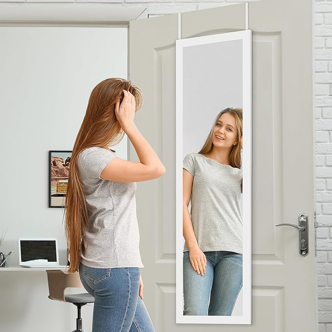 Americanflat 15x51 Over The Door Mirror - Hanging Full Length Mirrors with Engineered Wood - Modern Mirror for Bathroom, Bedroom, Living Room - Mirrors for Wall Display and Home Decor - White
