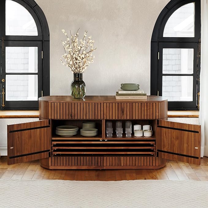 Transformer Table - Solid Wood Extendable Round Dining Table Set, Expandable Dining Table, Elegant and Functional Design, Perfect for Dining Room, Royal Brown (Table + Sideboard)