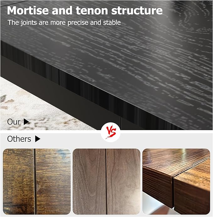 Garvee 70.9 in Dining Table for 6, Farmhouse Wooden Kitchen Tables for Family, Rectangular Industrial Style Dining Room Table with Sturdy Metal Frame, Long Desk for Restaurant, Kitchen, Office,Black