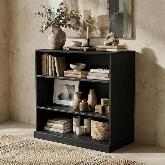 Casaphoria 31" H Wooden Bookshelves, 3 Tier Heavy Duty Bookshelf with Adjustable Shelves, Farmhouse Bookshelf with 16" Deep Storage Space for Living Room,Bedroom & Home Office