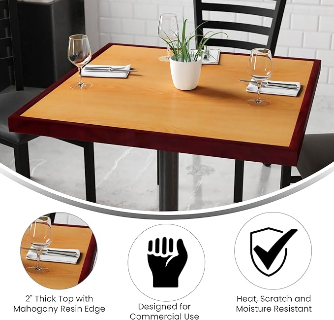 Flash Furniture 36'' Square 2-Tone High-Gloss Cherry / Mahogany Resin Table Top with 2'' Thick Drop-Lip