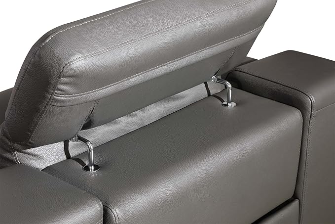 BlackJack Furniture Venice Top Grain Italian Leather Power Recline 6 Piece 5 Seater Sofa - 107" Theater Seating Modern Couch for Living Room Lounge with Adjustable Headrests & USB Port, Dark Grey