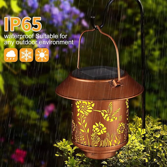 Solar Lantern Outdoor Hanging Lights Gifts for Women Mom Metal Garden Decor Outside Waterproof LED Lanterns for Patio(Hummingbird-2P)