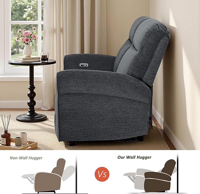 MCombo 64.6" Wall Hugger Power Loveseat Recliner Sofa with USB Ports, Reclining Loveseat for Small Spaces Living Room RV, Fabric PR635M1 (Dark Grey)