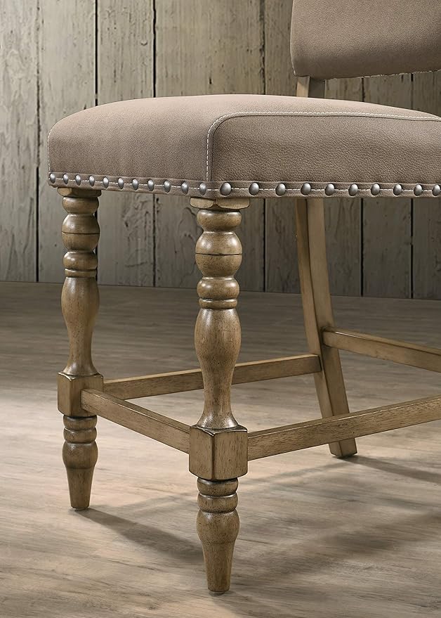 Roundhill Furniture Birmingham 7-Piece Driftwood Finish Table with Nail Head Chairs Counter Height Dining Set
