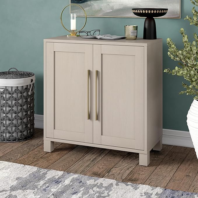 Henn&Hart 28" Wooden Accent Cabinet, Modern Sideboard Buffet Cabinet with 2 Doors and an Adjustable Shelf for Living Room, Dining Room, Bedroom or Entryway, Beech White