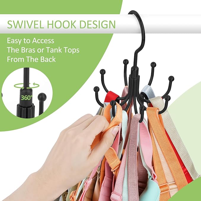 Tank Top Hanger, Rotatable Bra Hanger for Closet, Max 24 Capacity Metal Tank Top Holder Storage Space Saving Sport Bra Organizer, Black