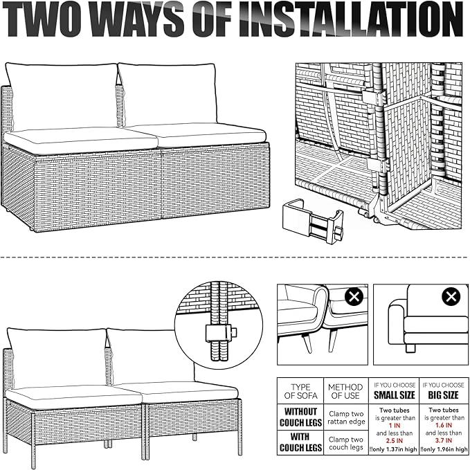 Universal Heavy-Duty Outdoor Furniture Clips for Wicker Patio Furniture, Anti-Separation Locking System for Sectional Couch,Secures up to 2.5" Square & Round Tubes(4pcs)