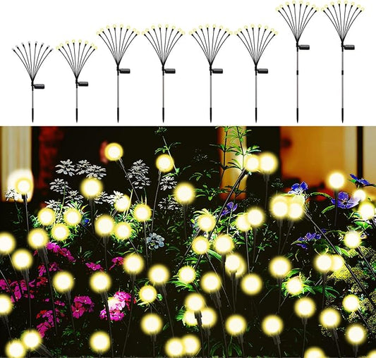 Swaying Solar Firefly Lights Outdoor, 8 Modes 800mAh Firefly Swaying Solar Garden Lights Waterproof for Outside Yard Patio Pathway Christmas Garden Decor Warm White(8 Pack)